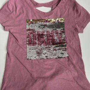 DKNY Girls T-Shirt Flip Sequins Top Rose Taupe